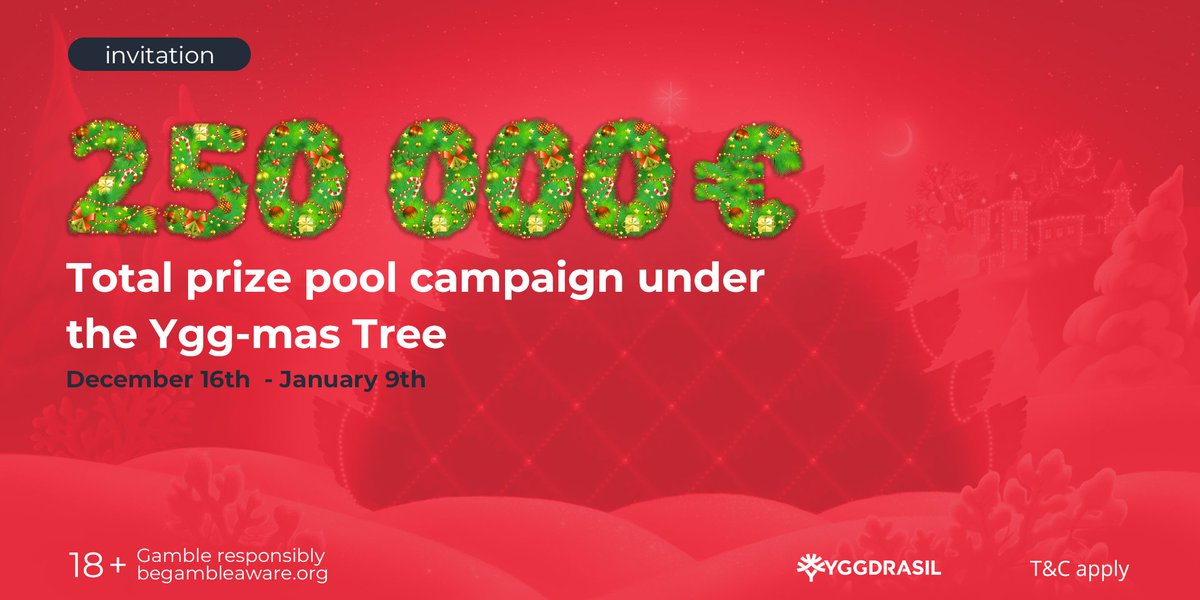 SlotV_com's tweet image. Yggdrasil provider has prepared a New Year's gift for you! 🎁🚀

From December 16th  to January 9th, play your favorite slots, take part in tournaments and Prize Drops 🤑

More details on our website 🙌

18+ Gamble responsibly⠀
Begambleaware.org