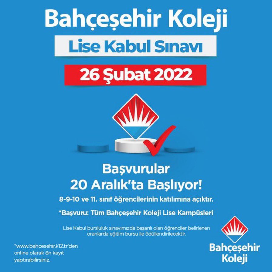 🎯Hayal ettiğin geleceğe doğru yerden başlamak #SeninTercihin

Bahçeşehir Koleji “Okula Kabul Sınavı”Başvuruları 20 Aralık’ta Başlıyor!

#bahçeşehirkoleji❤️💙