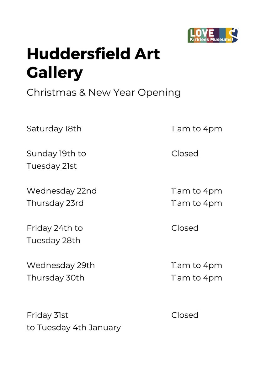 KirkleesMuseums's tweet photo. It's the holidays! There's plenty to explore at our Museums &amp; Galleries. Please see our Facebook sites for full opening hours details. #tolson #bagshaw #huddersfieldartgallery https://t.co/gZKdZavwNk