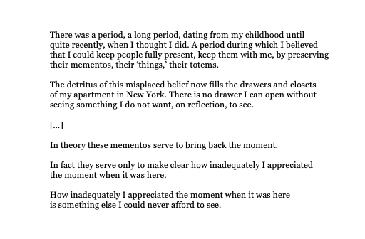 This passage from Joan Didion's BLUE NIGHTS: