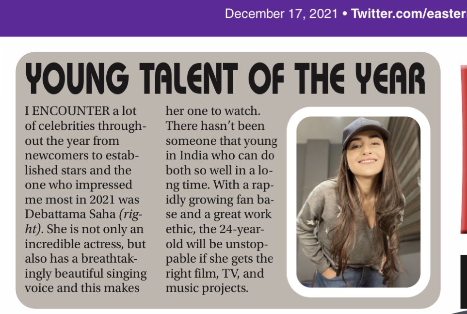 asjadnazir's tweet photo. In my newspaper column today - @Debattama_sah named as young talent of the year.

#DebattamaSaha #ShauryaAurAnokhiKiKahani https://t.co/ZeXJ5jMtrH