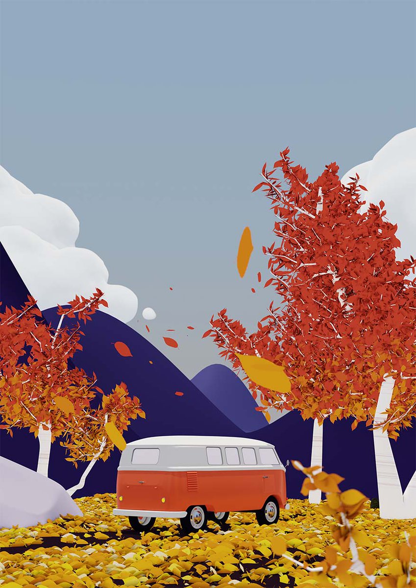 I've made an invitation to go hiking in autumn 🍁.
I had a lot of fun with <a href="/Blender/">Blender 🔶</a> geometry nodes.

#blender #illustrationart #autumnfalls