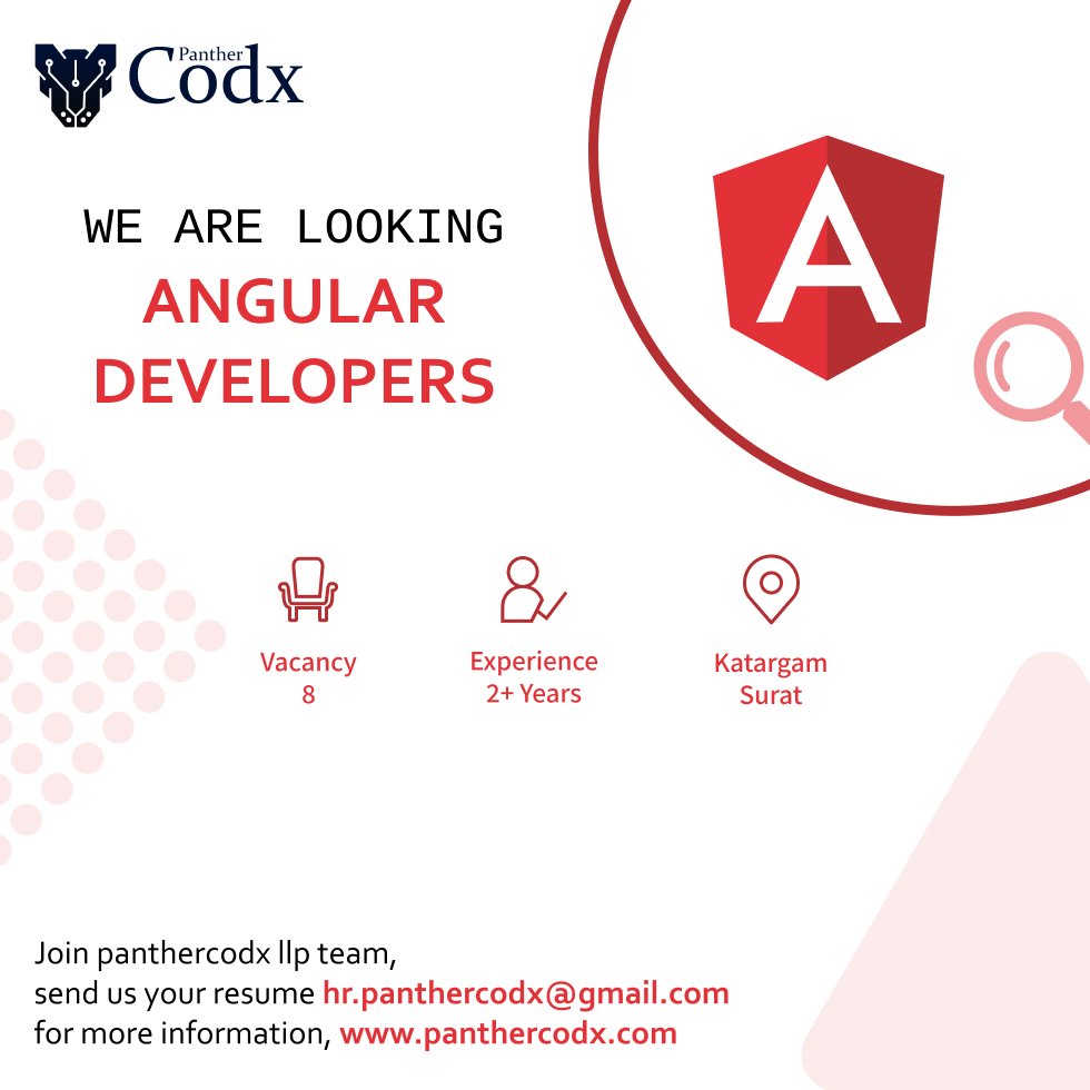 PantherCodX's tweet photo. Hello!!!!!!  #Folks ,#Connection ,#friends and #followers.
We are hiring for multiple vacancies for Surat based IT company:
Qualifications: (B.E /I.T)/B.Tech, B.C.A, M.C.A) 
Salary- no such bar for right candidate
Location:#surat.
Send resume at dhriti.panthercodx@gmail.com https://t.co/oXasxF0fNM