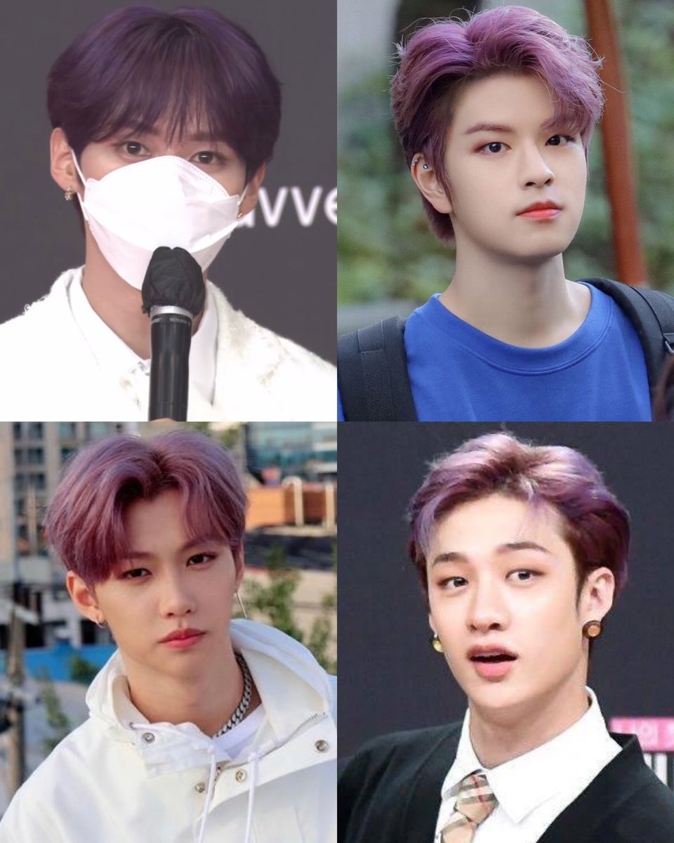 fluffshyunie's tweet photo. presenting the purple hair squad https://t.co/rplwmmPFSu