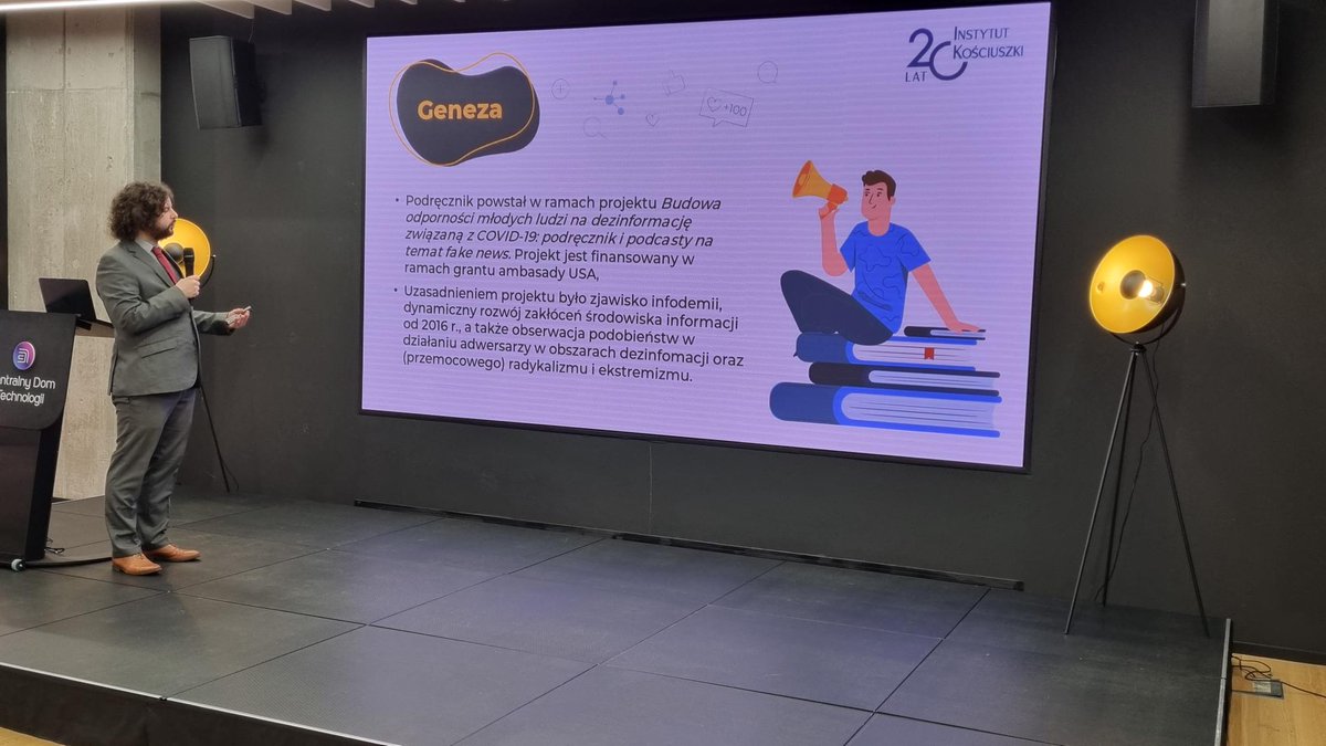 IKosciuszki's tweet photo. 📢 Rozpoczynamy konferencję prasową dotyczącą premiery naszego podręcznika! “Z tarczą! Jak chronić się przed dezinformacją”. W spotkaniu biorą udział @zakrzewskipat, @demagog, @szkolazklasa20, @Kamilm119 oraz przedstawiciele mediów ✔️ https://t.co/hE1plyMdYD
