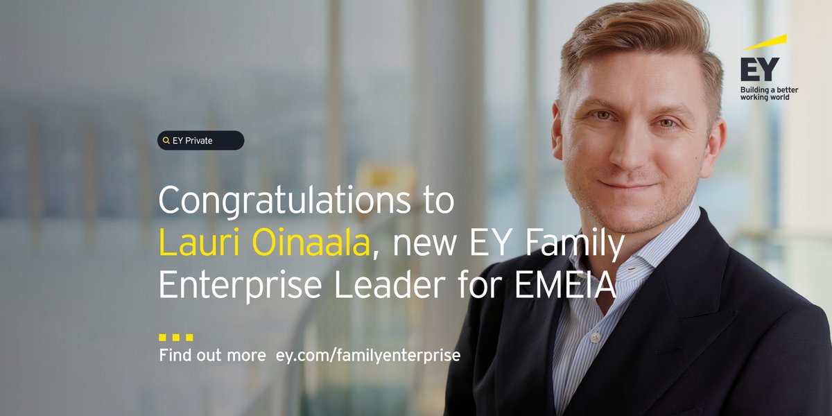 Carmine_DiSibio's tweet photo. Congratulations to @LauriOinaala for his new role expanding the EY Family Enterprise services across EMEIA in addition to his duties as Global #EYNextGen Leader. #BetterWorkingWorld https://t.co/m1sKHOl1ph https://t.co/VdDl3CsgBi