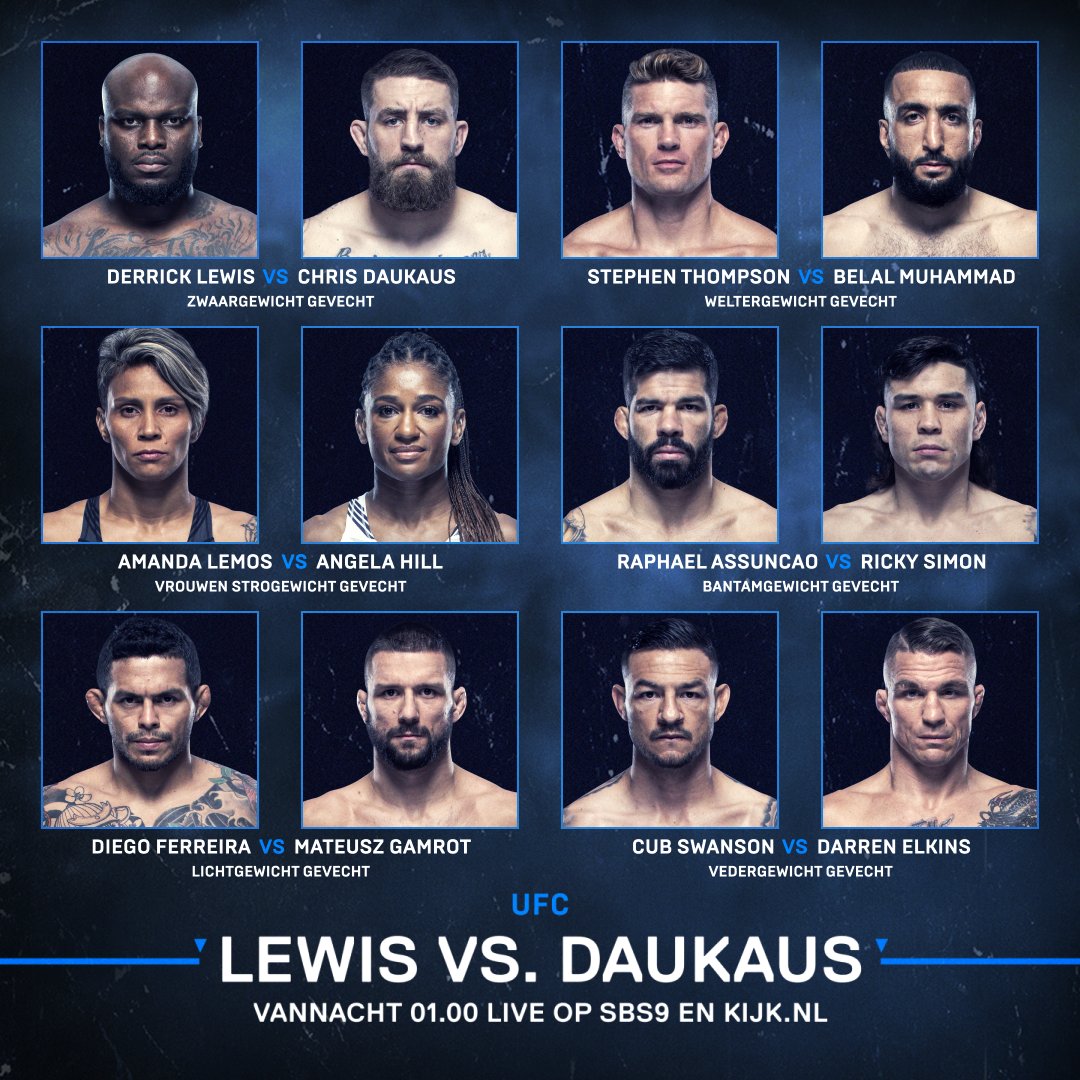 FIGHT DAY!

UFC: Lewis vs. Daukaus
📅 Zaterdag- op zondagnacht
⏰ 01.00 uur
🌐 KIJK.nl 
📺 SBS9 (Ziggo/KPN op kanaal 19)
#️⃣ #UFCVegas45 

Rate that card! 👇