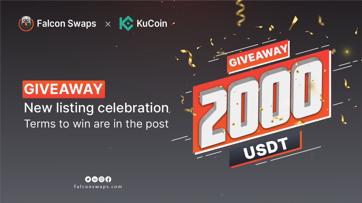 #FALCONS Community! 

We’re giving away 2000 USDT for persons 🎊

To Enter:
✅ Follow @falconswaps and @Kucoincom
♻️ Like, comment, and Retweet this post by tagging 3 of your friends with hashtag: $FALCONS #Falcons 

🎄Winners will be announced on 25 Dec. 2021

$FALCONS #Falcons