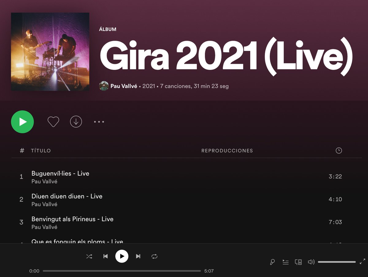 JA A TOTES LES PLATAFORMES!
Per celebrar que avui tanquem gira a L'Auditori publiquem el disc en directe! Fa una setmana ja el vam estrenar en vídeo i des d'avui també en format disc!

Tots els links d'escolta > orcd.co/gira2021
Entrades per avui > pauvallve.com/concerts