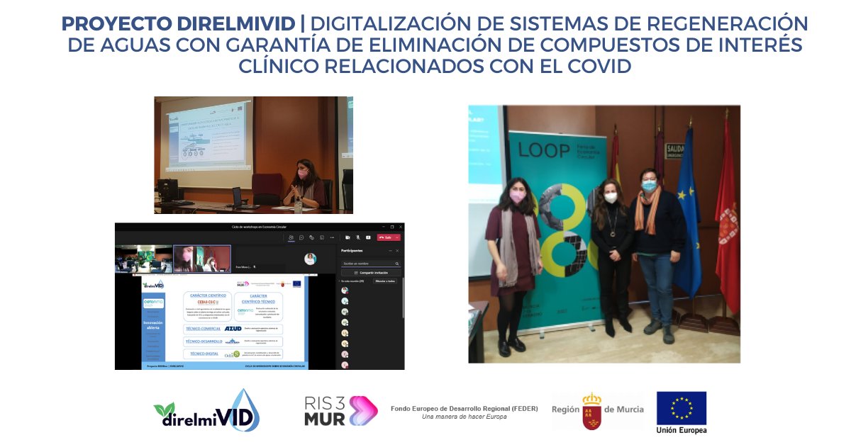 CETENMA's tweet photo. 💧♻️ Nuestro proyecto 𝗗𝗜𝗥𝗘𝗟𝗠𝗜𝗩𝗜𝗗 estuvo presente el pasado 02/12, de la mano de nuestra compañera 👩 Aránzazu Pagán, en el ciclo de workshops de #EconomíaCircular
👏 ¡Gracias a todos por vuestro interés!
#CÍRCULO #DIRELMIVID
#RIS3 #RIS3Mur #FEDER
#LOOPDays https://t.co/FM7q1bbKjX
