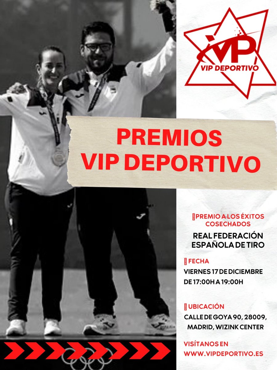 🎉🎊 ¡Cuenta atrás ⏱️ para la gran Gala de @Vip_Deportivo!

El presidente de la <a href="/rfedeto/">RFEDETO</a>, Miguel Francés, recogerá el 'Premio a los éxitos cosechados' acompañado de los deportistas <a href="/martinfreijee/">martinfreijee</a> 🔫, @chus_0210 y Adrián González, y la responsable de Precisión 🧿, Ana González.