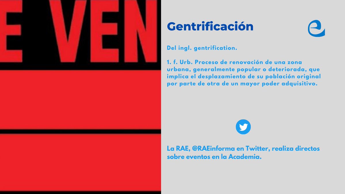 CLaInmaculada's tweet photo. 🔡#PalabraCLIPH 
Gentrificación, proceso que afecta a nuestro distrito. Las palabras aparecen como aparecen nuevas situaciones que requieren nombrarse.
@RAEinforma #paalbrasvivas #accionvecinal #nuevaspalabras #lenguaenevolución #academia https://t.co/kjQ9X6HZCK