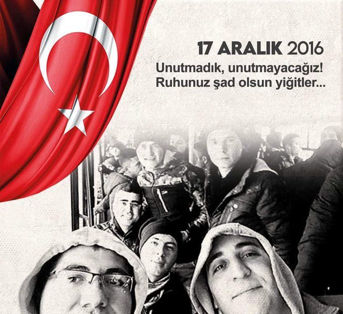 ❝…
Çelik bile sert değil,
Gör ki düşman mert değil,
Ölürüz de dert değil,
Üzer kahpe pusular.❞

Ruhları şâd olsun.
#17Aralık2016 #Kayseri