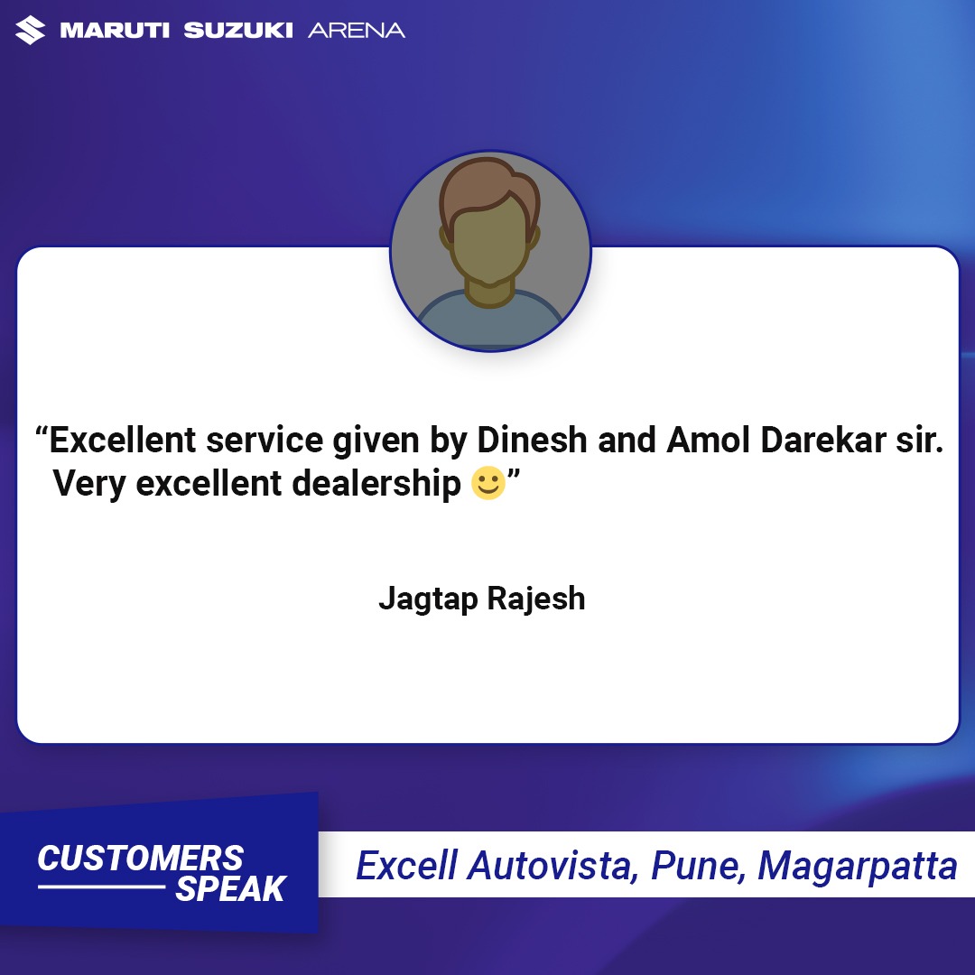 ExcellAutovista's tweet photo. Hey Rajesh Jagtap, Thank You For Your kind Words. We Are Always Excited To Hear More From You. It Encourages Us To Serve You Better.

#Customerfeedback #Customertestimonial #safedriving #Marutisuzuki #excellautovista https://t.co/Rgu6WofPde