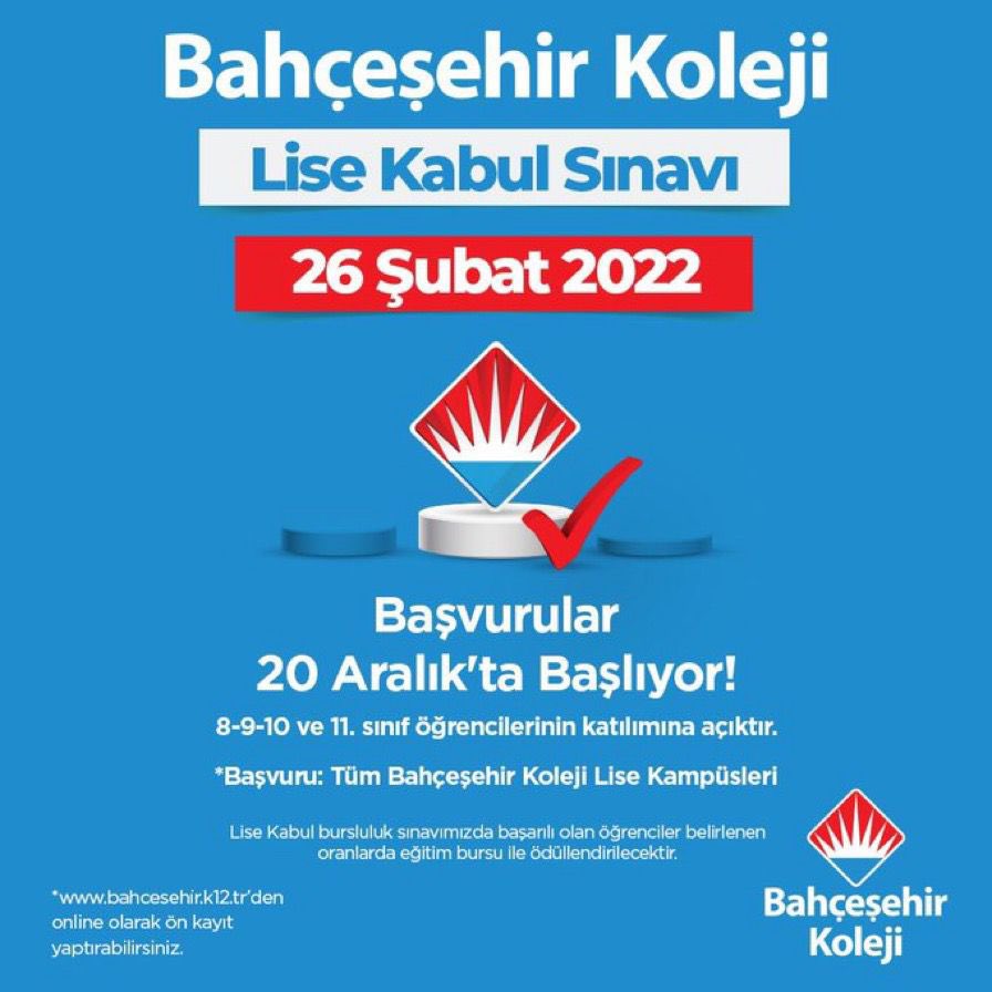 🎯Hayal ettiğin geleceğe doğru yerden başlamak #SeninTercihin

Bahçeşehir Koleji “Okula Kabul Sınavı”Başvuruları 20 Aralık’ta Başlıyor!

#bahçeşehirkoleji❤️💙