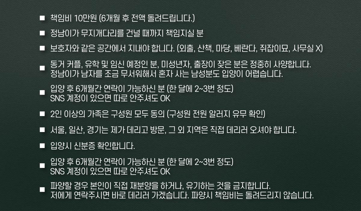 jeongnam1012's tweet photo. [RT는❤️] 1년 넘게 임보처에서 지내는 유기묘 정남이의 평생 집사님을 찾습니다. 정남이의 보금자리를 찾을 수 있도록 많은 관심 부탁드립니다🙇‍♀️ 묘연이다 싶으신 분은 DM 혹은 오픈 채팅으로 와주세요🙌
https://t.co/HUDdjKU9Za
#고양이 #입양 #사지말고입양하세요 https://t.co/B2GRe833my