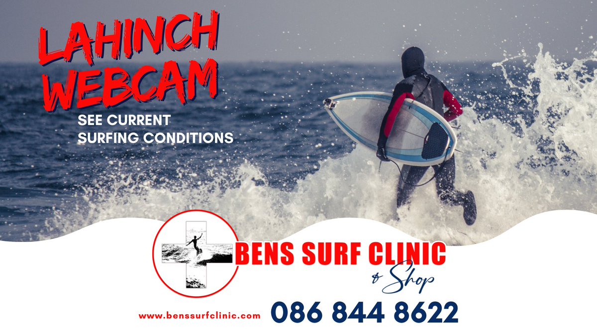 See current surfing conditions with Lahinch webcam if you are planning to take a surfing lesson. Surf class for this weekend? Visit jo.my/surf to book a class! 

Get in touch with us by calling 086 844 8622 or visiting jo.my/con