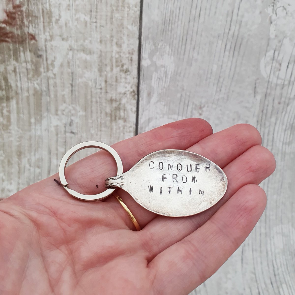 martisanne's tweet photo. Conquer from within keyring, mental health, keepsake gift, chronic illness, anxiety quote keychain, stamped gift, custom, key fob, tag,  T1 https://t.co/6w2cWcuRxF #TMTinsta #EtsyTeamUnity #CustomKeyring https://t.co/Mvq7jfDKAr