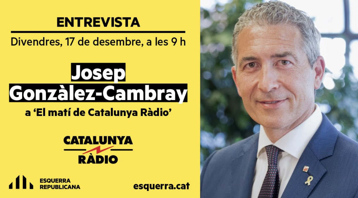 ERC (@ercbdn) on Twitter photo Bon dia! Aquest matí el conseller <a href="/JosepGCambray/">Josep G. Cambray</a> ha sigut entrevistat al <a href="/maticatradio/">El matí de Catalunya Ràdio</a>. Bon dia! Aquest matí el conseller <a href="/JosepGCambray/">Josep G. Cambray</a> ha sigut entrevistat al <a href="/maticatradio/">El matí de Catalunya Ràdio</a>.