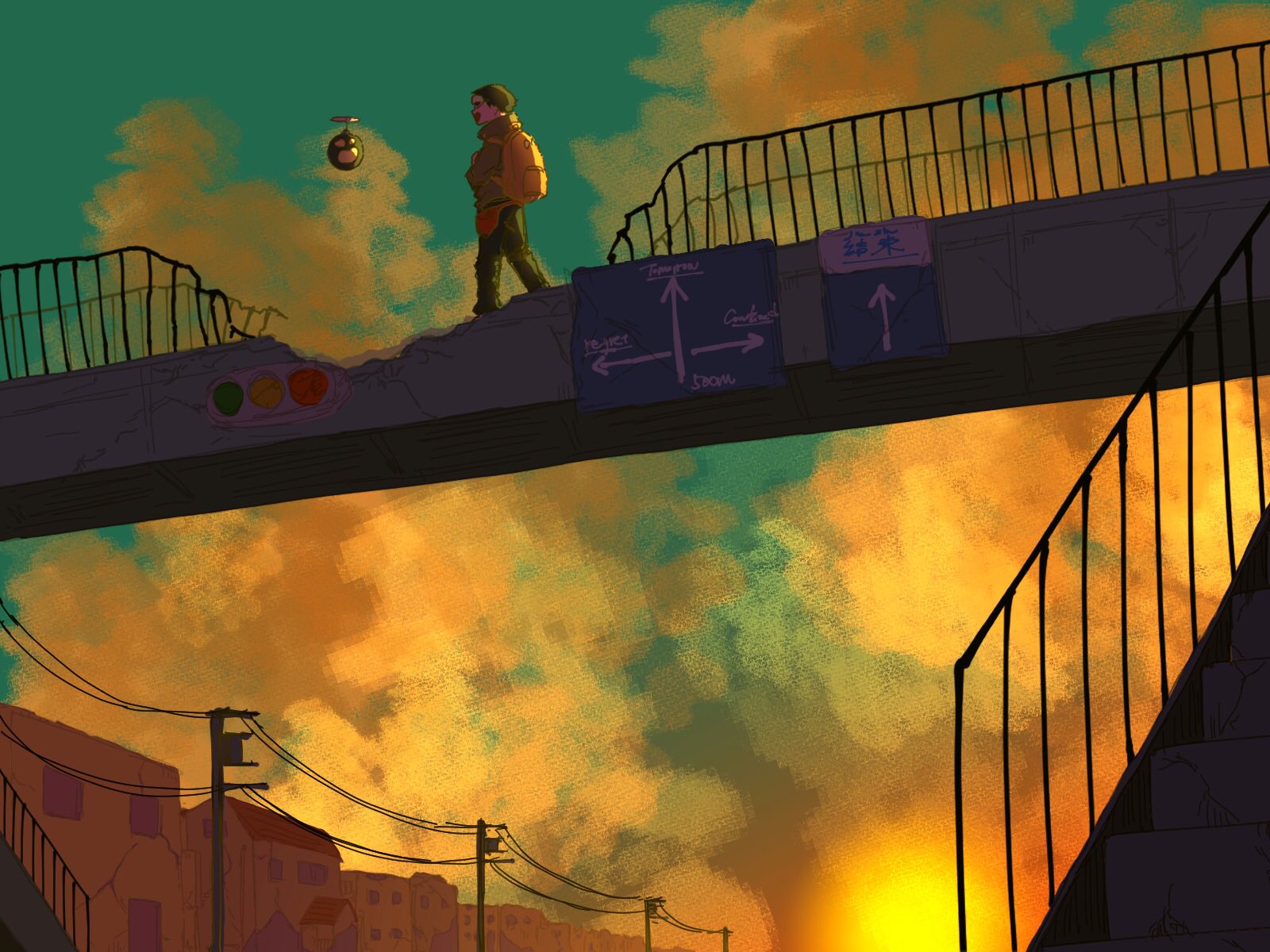 Twitter 上的 Joe ジョー 夕暮れ歩道橋 イラスト Illustration T Co Szdp8wqzbu Twitter