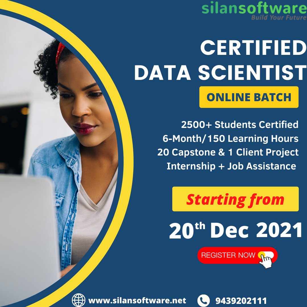 SilanSoftware's tweet image. Learn online from home in this pandemic and grab a certified course that guarantees you a job. Book A free Demo course and register yourself in this program with most affordable price in the market.
#datascience
#datascienceprogram
#pythondeveloper
#pythonfordatascience