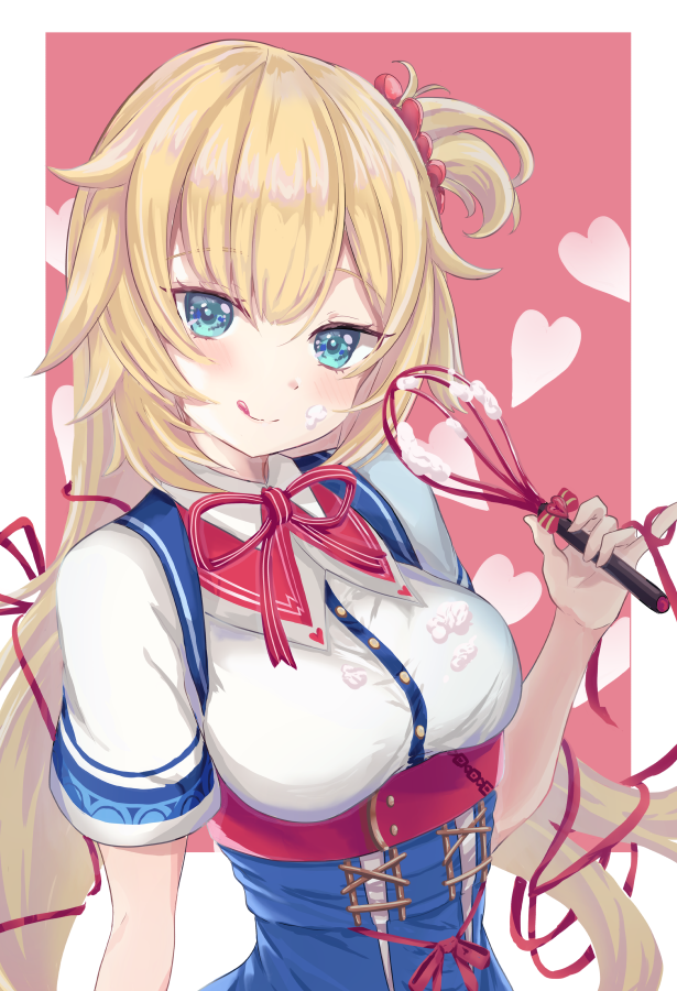 akai haato 1girl long hair blonde hair one side up tongue solo heart  illustration images