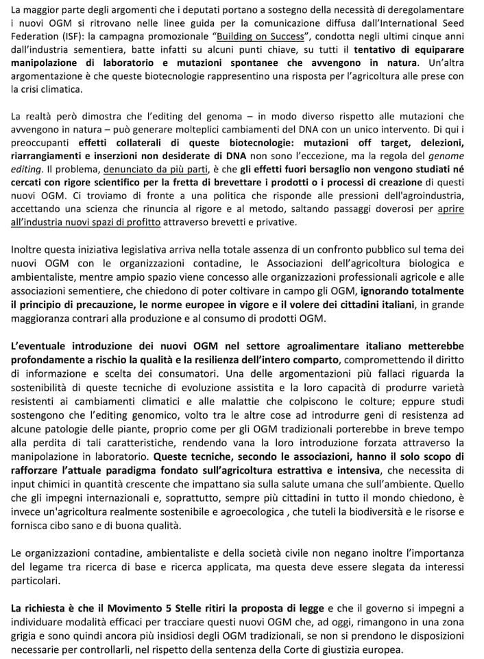 👉🏻Oggi in 24 organizzazioni contadine, ambientaliste, dell'agricoltura biologica e del mondo sindacale chiediamo al Movimento 5 Stelle di ritirare la proposta di legge che accelera la sperimentazione in pieno campo dei #NuoviOGM #NoOgm #NoTea
