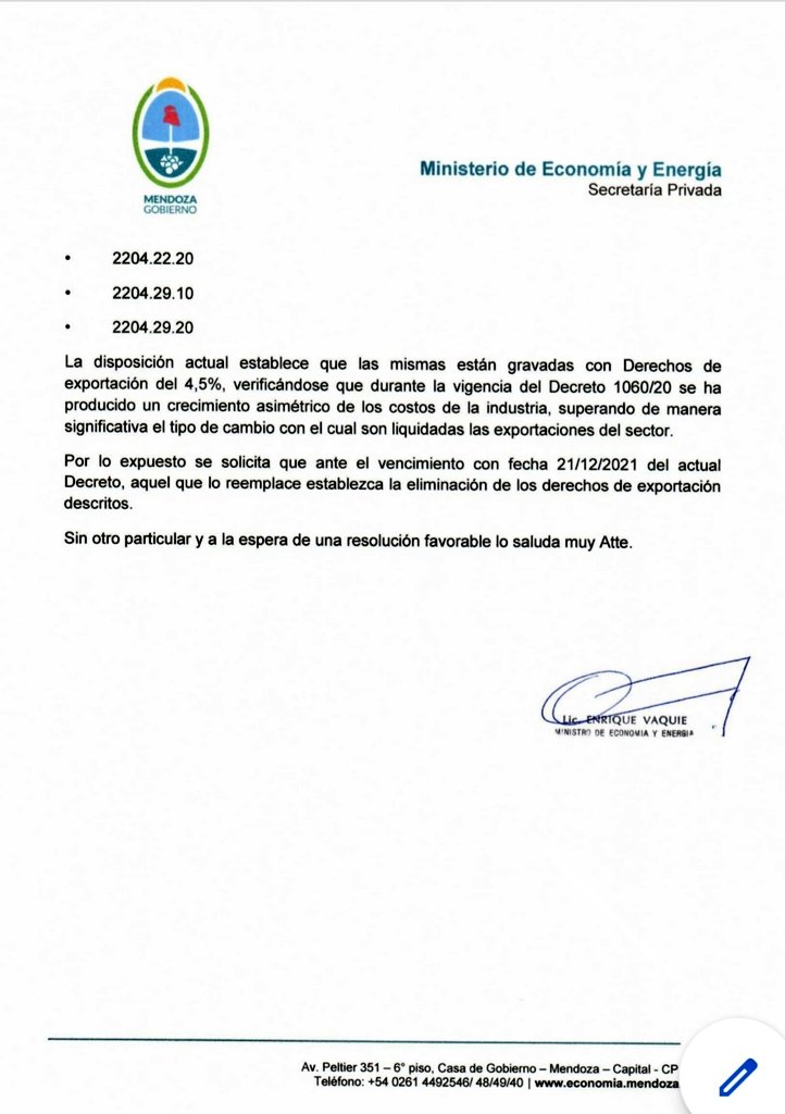 #AsíNo

El avance en la quita de retenciones a la exportación para productos de economías regionales dejó afuera al vino y al mosto pese al pedido realizado con <a href="/COVIAR1/">COVIAR</a>. Enviamos nota a <a href="/KulfasM/">Matías Kulfas</a> y <a href="/JuanManzurOK/">Juan Manzur</a> para que una vez más la Provincia no sea castigada por la Nación