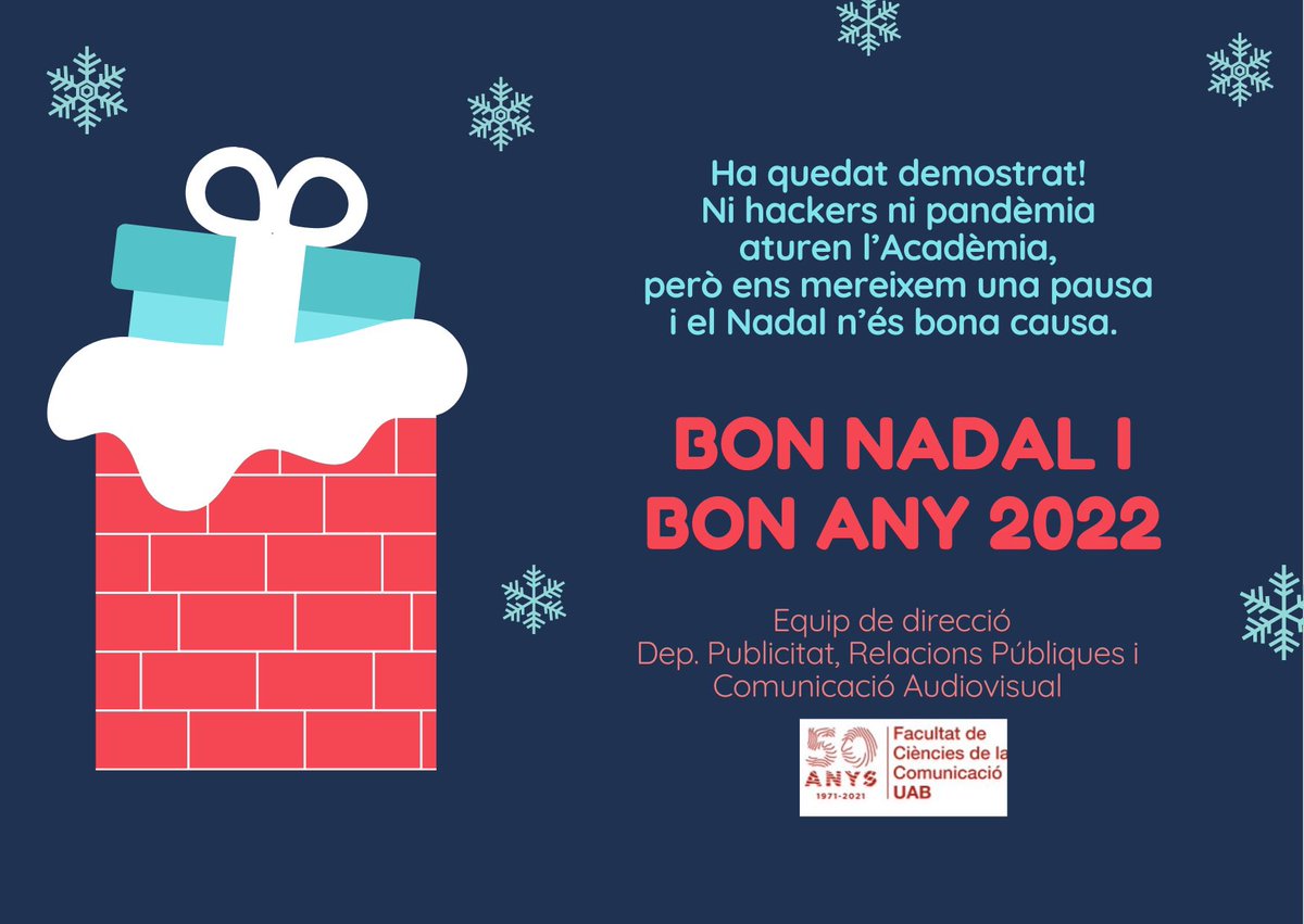Us desitgem bon nadal i millor 2022. @FccUab <a href="/UABBarcelona/">Universitat Autònoma de Barcelona</a> <a href="/bchgUAB/">Bib. Comunicació i Hemeroteca General UAB</a>.
