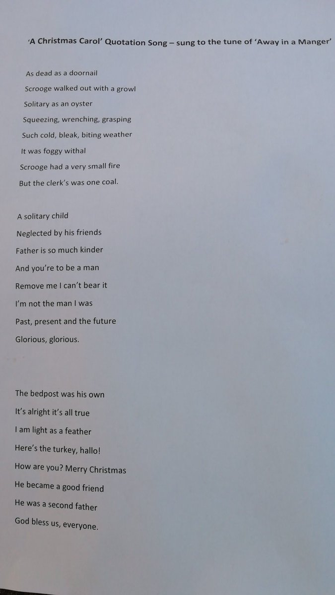 One of our English classes has come up with 'Christmas Carol' Quotation Song to 'Away in a Manger' to help them to remember quotes. Several can now cite these quotes from memory. <a href="/DHFSEnglishfac/">English Faculty</a> <a href="/DHFSUpdate/">D H F S</a> #learning #charlesdickens