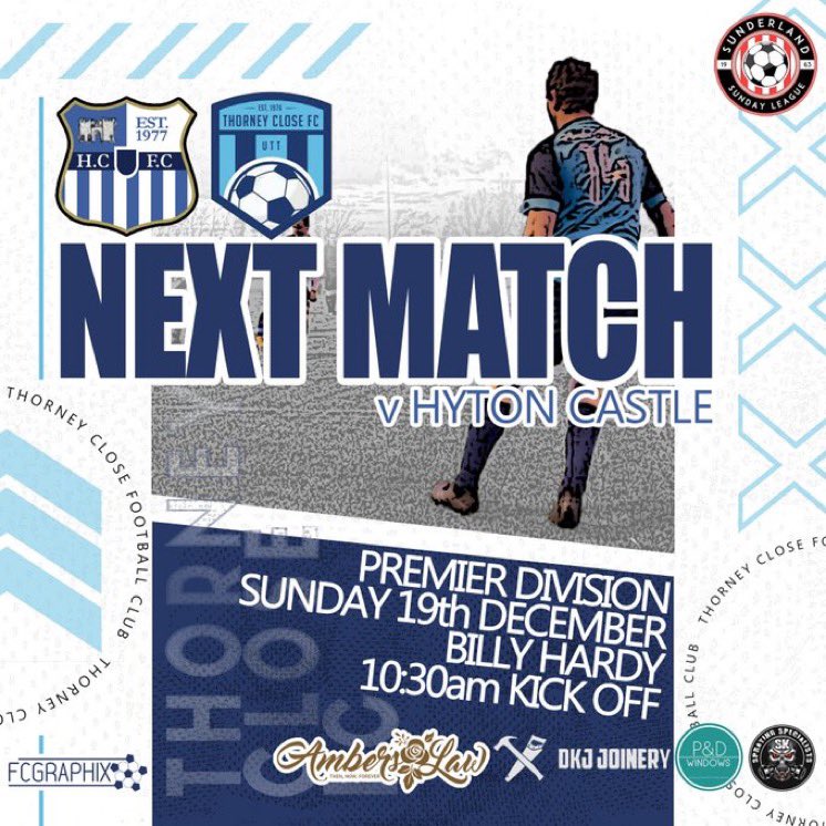 𝐒𝐒𝐋 𝐏𝐫𝐞𝐦𝐢𝐞𝐫 𝐃𝐢𝐯𝐢𝐬𝐨𝐧 𝟐𝟎𝟐𝟏/𝟐𝟐

𝙉𝙚𝙭𝙩 𝙐𝙥: <a href="/HyltonTWRFC/">Hylton Castle TC Plastics FC</a> 

📆 Sunday 19th December  
🏆 <a href="/SunderlandSL/">SunderlandSunLeague</a> 
🏟 Billy Hardy Sports Complex | SR5 3EQ 
⏰ 10:30

#UTT