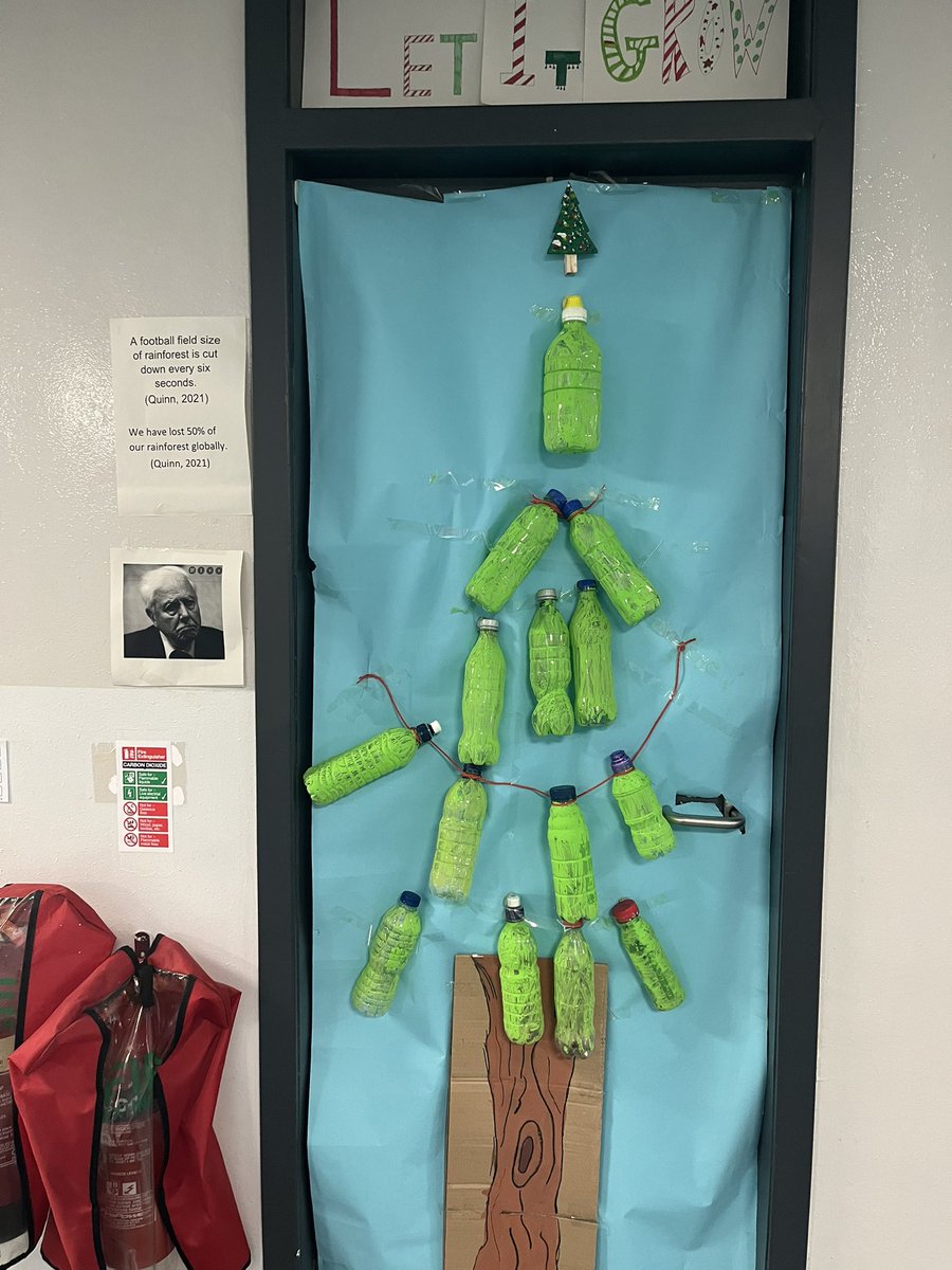 Eco Club have made the Social Subjects Christmas door with a COP26 theme this year! 🌍🎄Zoom in for some deforestation facts 🧐 (disclaimer: the plastic bottles will be reused for future displays) #LaudatoSi #EcoSchools #OurDearGreenPlace