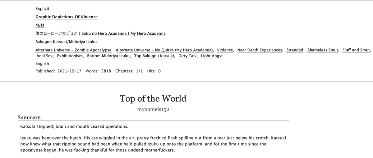 Top of the World [Explicit] ~ a #BKDK fic for <a href="/bkdkapocalypse/">Contagion: A BKDK Zombie Zine | COMPLETE 🧟‍♀️</a> zine is now on AO3!

Read it here: archiveofourown.org/works/35760574

-

If you like the fic, consider purchasing a copy of the PDF NSFW zine here: bkdkzombiezine.gumroad.com/l/NGIbz

(You really won't regret it!)