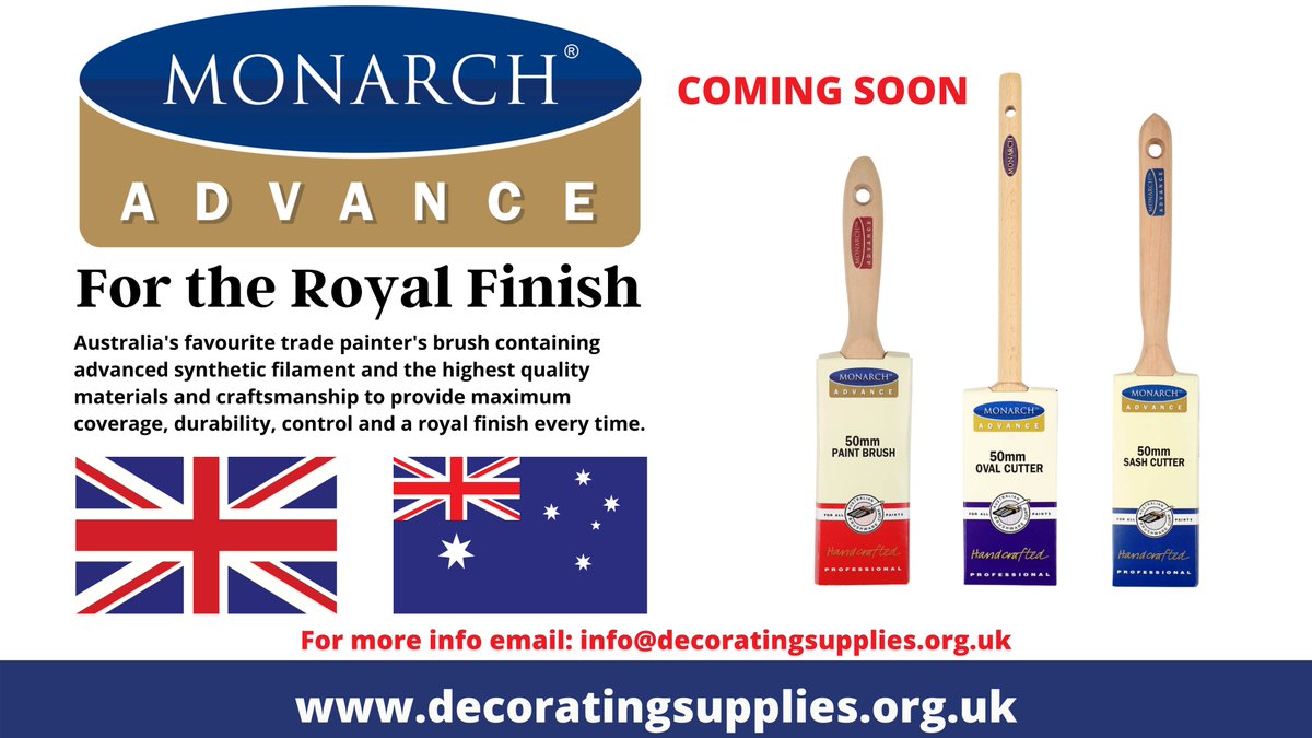 topdecoratinguk's tweet image. Introducing 𝐌𝐨𝐧𝐚𝐫𝐜𝐡 𝐏𝐚𝐢𝐧𝐭 𝐁𝐫𝐮𝐬𝐡𝐞𝐬 - from Australia's top manufacturer of quality paintbrushes, and paint accessories - The Australian Brushware Corporation (𝐀𝐁𝐂)
👉𝘄𝘄𝘄.𝗱𝗲𝗰𝗼𝗿𝗮𝘁𝗶𝗻𝗴𝘀𝘂𝗽𝗽𝗹𝗶𝗲𝘀.𝗼𝗿𝗴.𝘂𝗸👈
#decoratingsupplies #monarchbrush