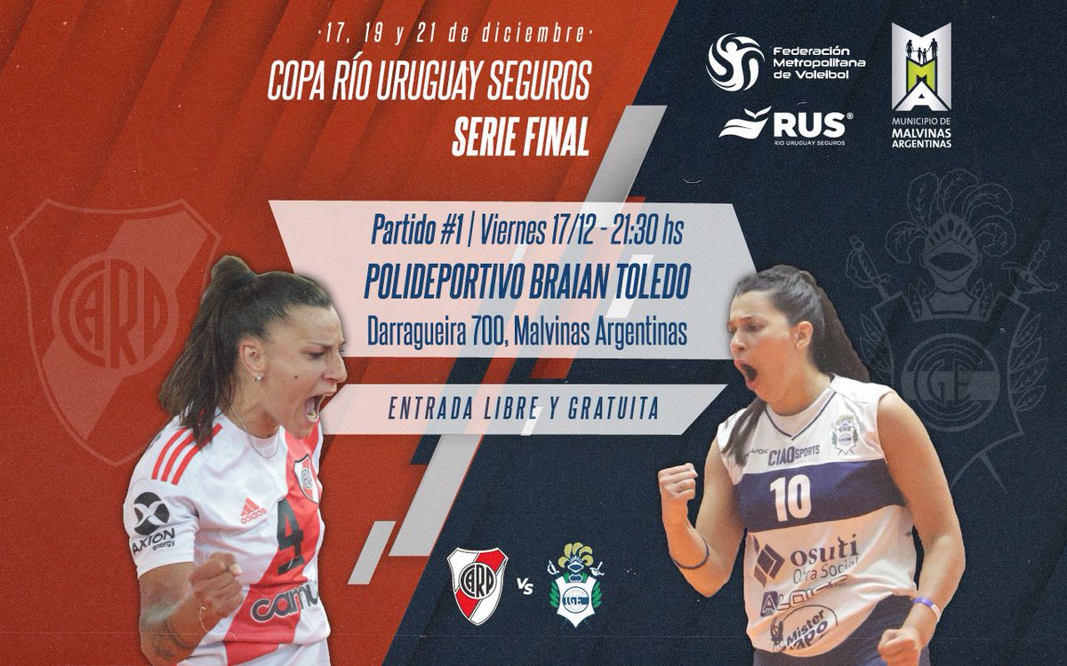 #DHF 

¡Es hoy! ¡ES HOY! 😍

Esta noche arranca la serie final por el título en la #CopaRUS entre <a href="/RiverVoley/">River Plate Voley</a> y <a href="/voleycge/">Voley CGE ⭐️⭐️⭐️⭐️⭐️⭐️</a>. 

🏐 Partido 1
⏰ 21:30 hs
🏟 Polideportivo Braian Toledo
📍 Darregueira 700, Malvinas Argentinas
📺 <a href="/canaldeportv/">DEPORTV</a> 
🎟 Entrada libre y gratuita