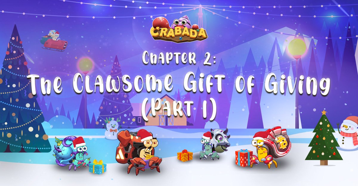 1/ 🦀☃️🧵

📢 CHAPTER 2: THE CLAWSOME GIFT OF GIVING (PART 1) HAS STARTED!

In the 2nd Chapter of Crabada's Special Christmas Event, 80 Mixed-Breed Crabada have been allotted to our community for a huge giveaway! ✨

Full Details 📰
medium.com/@PlayCrabada/c…

Ctd'👇