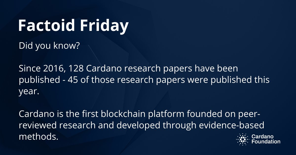 Cardano_CF's tweet photo. Happy Friday! And here is a your Friday fact....
#Cardano #blockchain 
Research papers: https://t.co/weqYYtmS1C https://t.co/4S2YPBhCYF