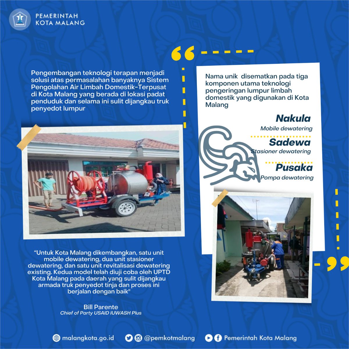 Kota Malang terpilih sebagai salah satu lokasi pilot project teknologi terapan pengeringan lumpur #limbah domestik.  Program #USAID #IUWASHPlus bersama Kementerian PPN/Bappenas dan Kementerian PUPR tsb diluncurkan di Harris Hotel and Convention Malang, Rabu (15/12/2021).