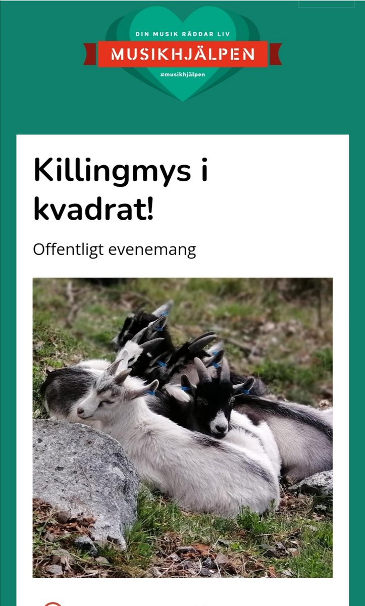 Ett sätt att minska barnarbete är att konsumera tjänster och lokala saker. Enöga Killing och Gålögårdsmejeri(stockholm/Haninge) ger de 10 som budat högst, 1 biljett för 2 till en vipvisning inne i lagårn med ca 60 nyfödda killingar i mars. 
bossan.musikhjalpen.se/killingmys-i-k…