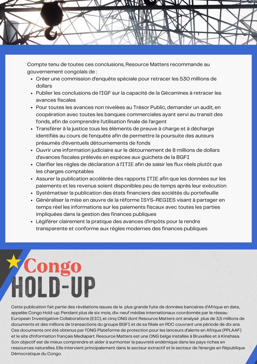 $530m portés disparus. #Gécamines les avait eu des miniers et versés comme avances fiscales à la #BCC. 

Destinés au Trésor, <a href="/IGF_finances/">Inspection générale des finances</a> craint que c parti pr "autre chose". 

#CongoHoldUp montre qu'il y a de quoi s'inquiéter.

👉 resourcematters.org/530-millions-p… <a href="/RFI/">RFI</a> <a href="/Mediapart/">Mediapart</a> @pplaaf