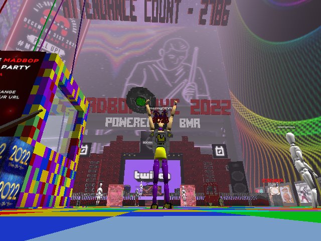 “AmazingDevya at new year bash 2022 at BMA Dance floor!” - at Welcome - BMA Dance Floor - by AmazingDEVYA cryptovoxels.com/play?coords=E@…