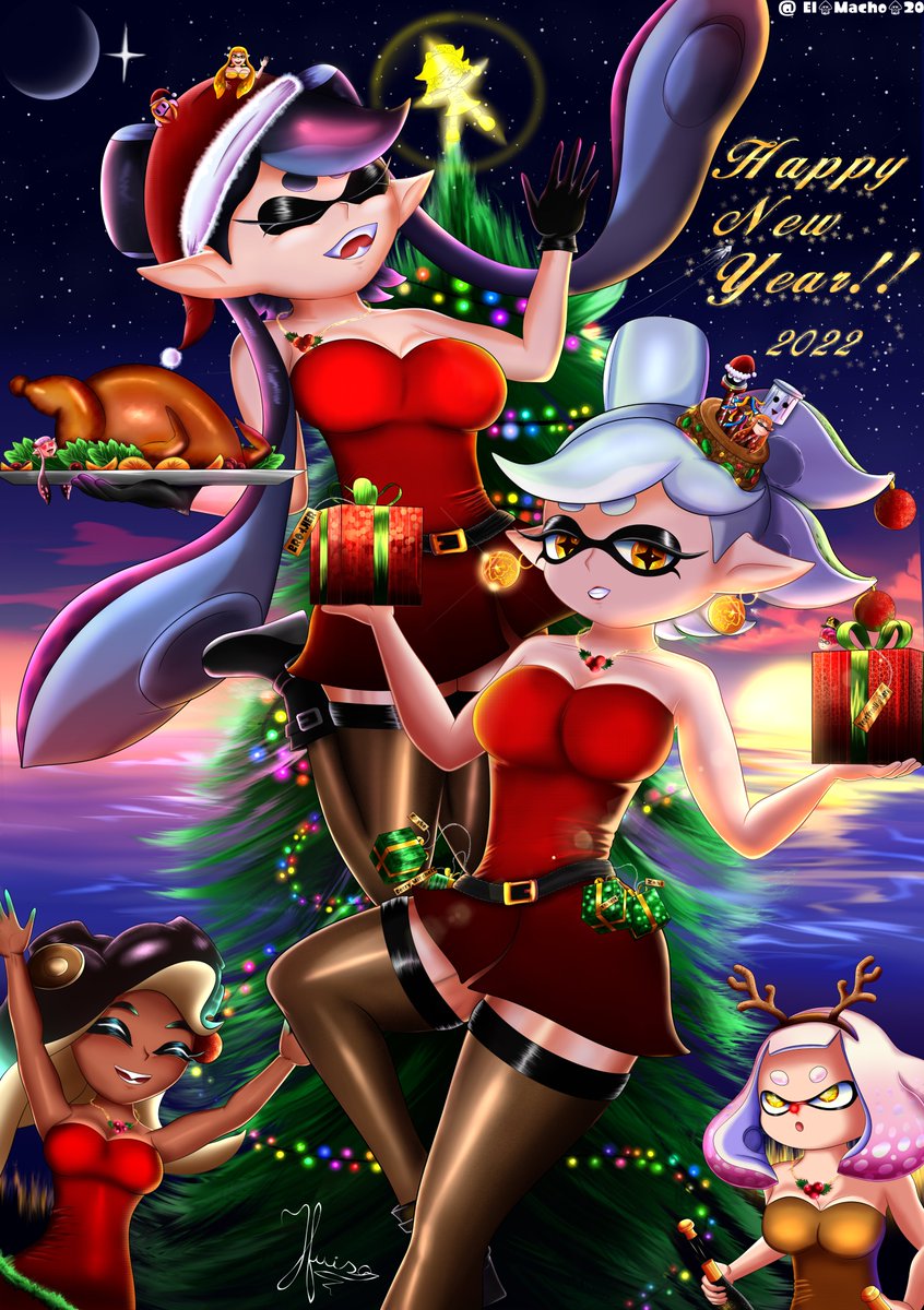 For my friends who accompanied me this year and the audience who supporting me this great year.
El Macho wish you a happy new year! 
:D
#Splatoon #Splatoon2 #splatoonart #digitalart #Marie #Callie #NintendoSwitch #ArtistOnTwitter  #Splatoonfanart #squidsisters #SecretSanta2021