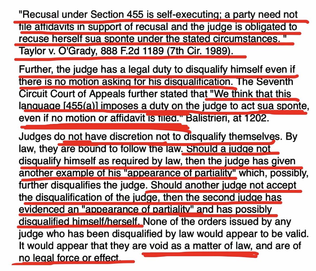 Mandatory Judicial sua sponte RECUSAL Sec. 455 “self-executing” means a ltitigant/party to a legal action does NOT even have to file/submit/make a motion for JUDGE’s recusal #JudicialDisqualification #UnethicalDoraIrizarry