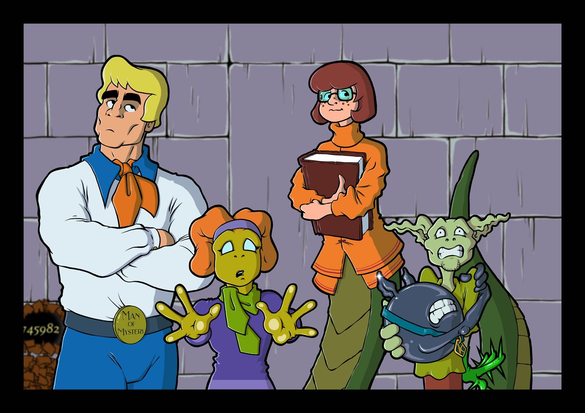 BughopD's tweet photo. Reality 159. The Scooby Gang. Still not sure if Big Ears or Forgath should be Daphne.
@EllipsisGoblins @DragonTurtle @duke_garland_2
#FANART #goblinscomic #ScoobyDoo https://t.co/Yi6r4B0M8x