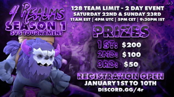 It's on!!!  As announced during livestream by <a href="/CamWOW_GoldenX/">CamWOW!!!</a>  

<a href="/4_realms/">4 Realms</a> is doing an expanded 5v5 <a href="/ClashofClans/">Clash of Clans</a> tournament

Registration opens tomorrow

Happy New Year everyone!