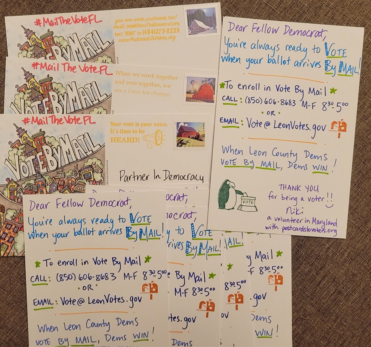 Last batch to Leon County FL went out from Anne Arundel MD this morning! Here's hoping we #FlipFloridaBluein22 #MailTheVoteFl #PostcardsToVoters We're in this together & You can help, too! Text JOIN to 484-275-2229