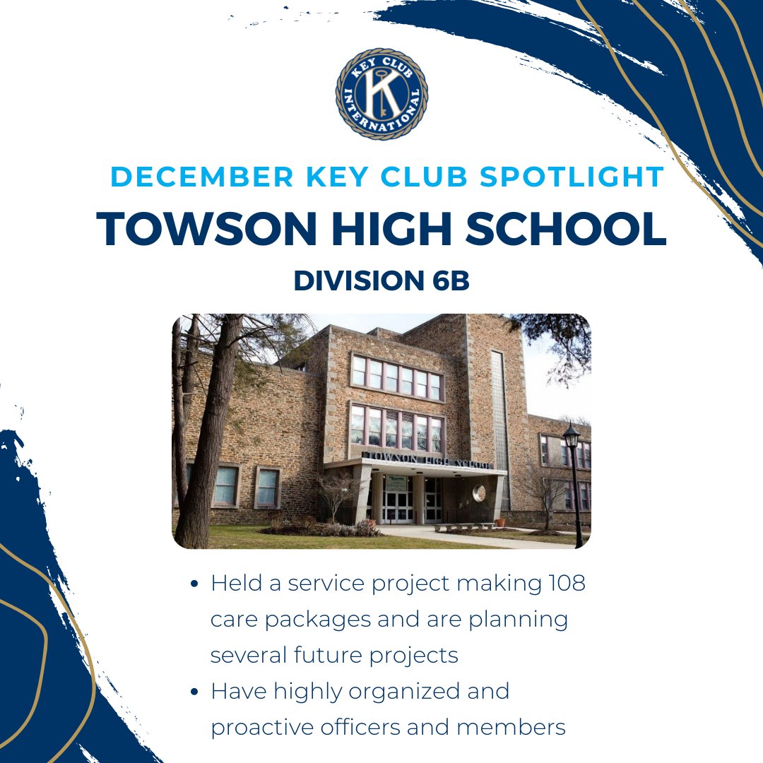 Hey Key Clubbers! The Club of the Month of December is Towson High School!