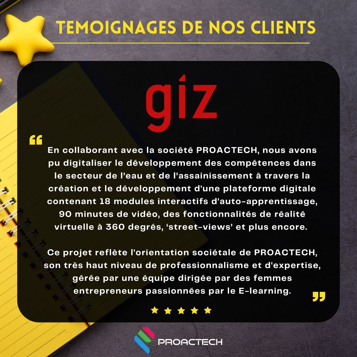 PROACTECH's tweet photo. Adopter nos offres E-Learning en fonction des attentes spécifiques de chacun de nos clients est parmi nos principales priorités à Proactech.
 
Merci GIZ Morocco pour votre feedback : https://t.co/4a7NlSTJi6 

#proactech #Giz #elearning #digital #feedbacks https://t.co/Fi1vUHpxLh
