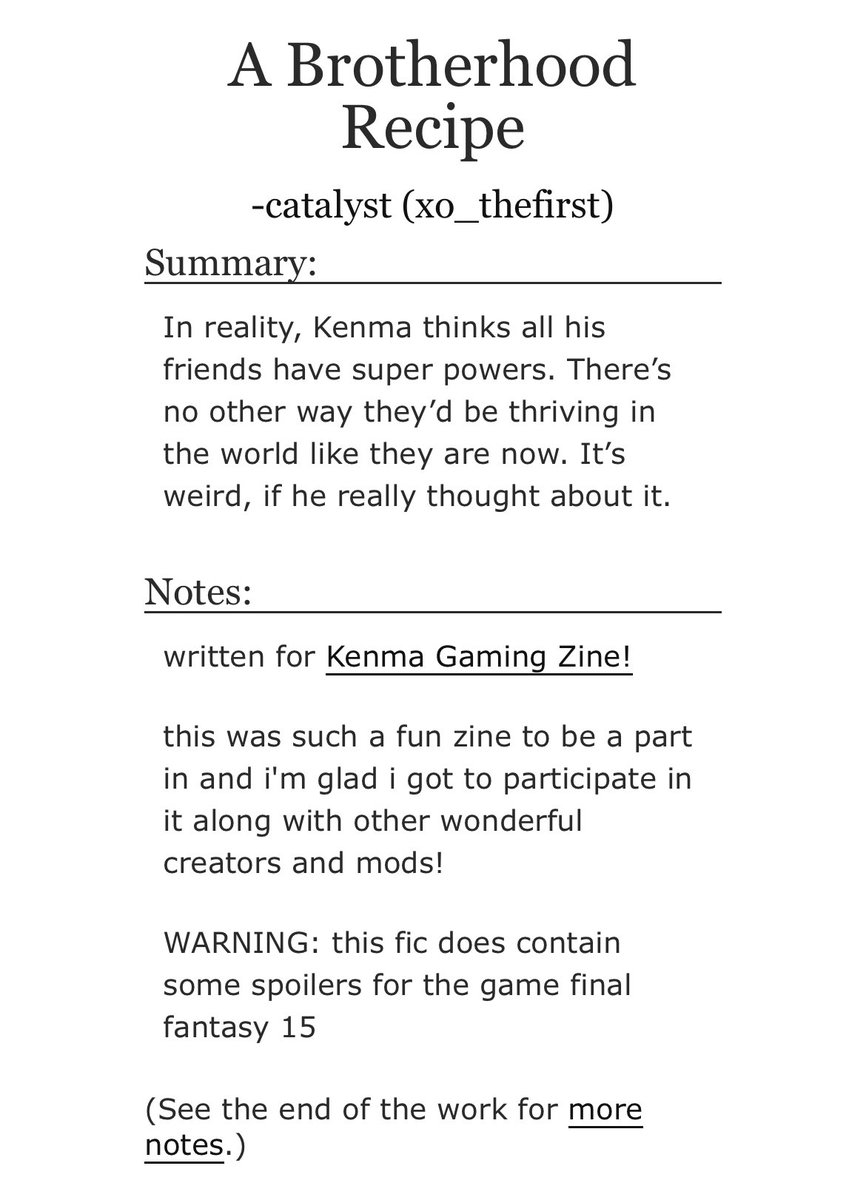 a brotherhood recipe • rated g • 2k
— a canon compliant #kenma gen fic written for <a href="/KenmaZine/">kenma gaming zine • kodzuken is offline</a> 🎮✨

archiveofourown.org/works/35725510
— ft kuroo, akaashi, and hinata 😌