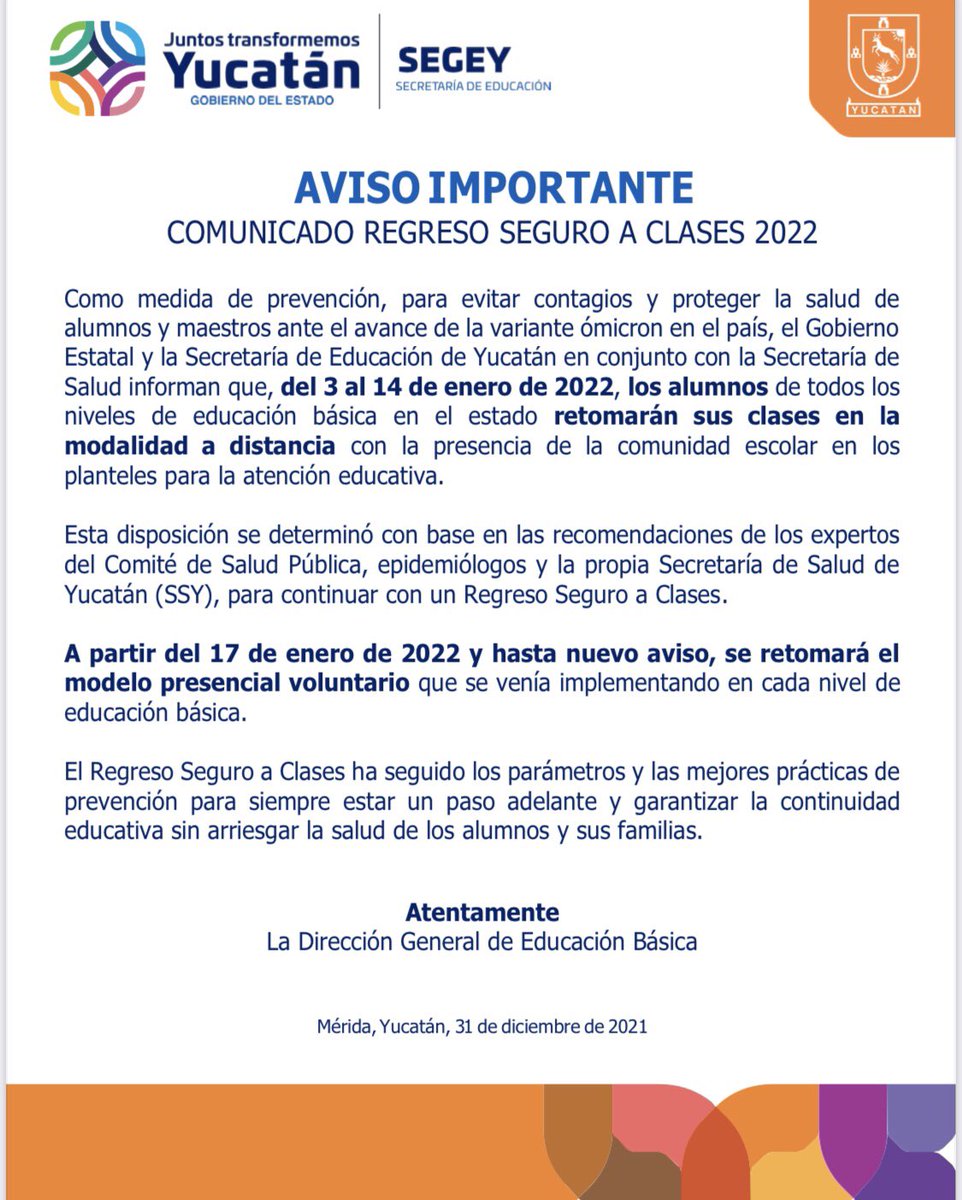 snteseccion57's tweet photo. La Sección 57 del Sindicato Nacional de Trabajadores de la Educación (SNTE) en coordinación con la Secretaría de Educación y la Secretaría de Salud del Estado de Yucatán, emiten el siguiente comunicado https://t.co/f3fgYDeZhM